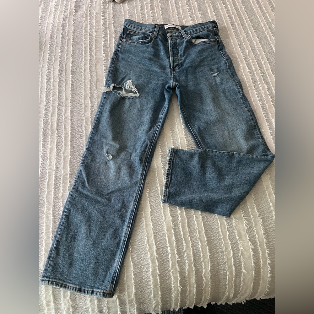 Denim Forum Relaxed Distressed Jeans in Blue